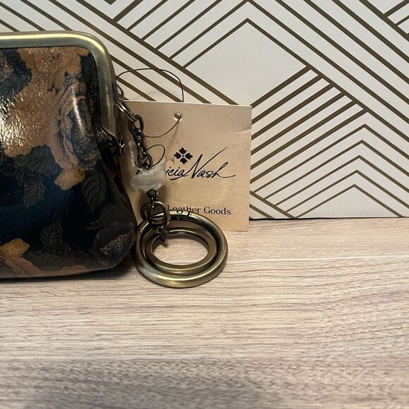 NWT PATRICIA NASH BORSE Leather Coin Purse Vintage Floral Brocade Denim Fields - Picture 5 of 12